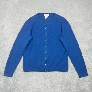 SUTTON STUDIO 100% CASHMERE BABY BLUE CREW NECK LONG SLEEVE CARDIGAN M EUC